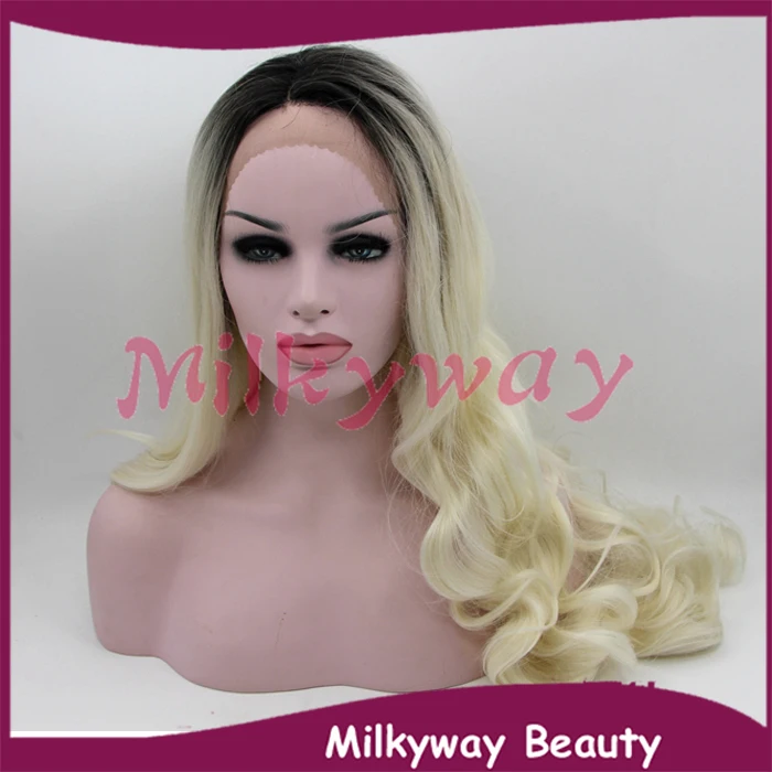 

Free Shipping new heat resistant fiber 1b/1001 white two tone wavy synthetic lace front wig