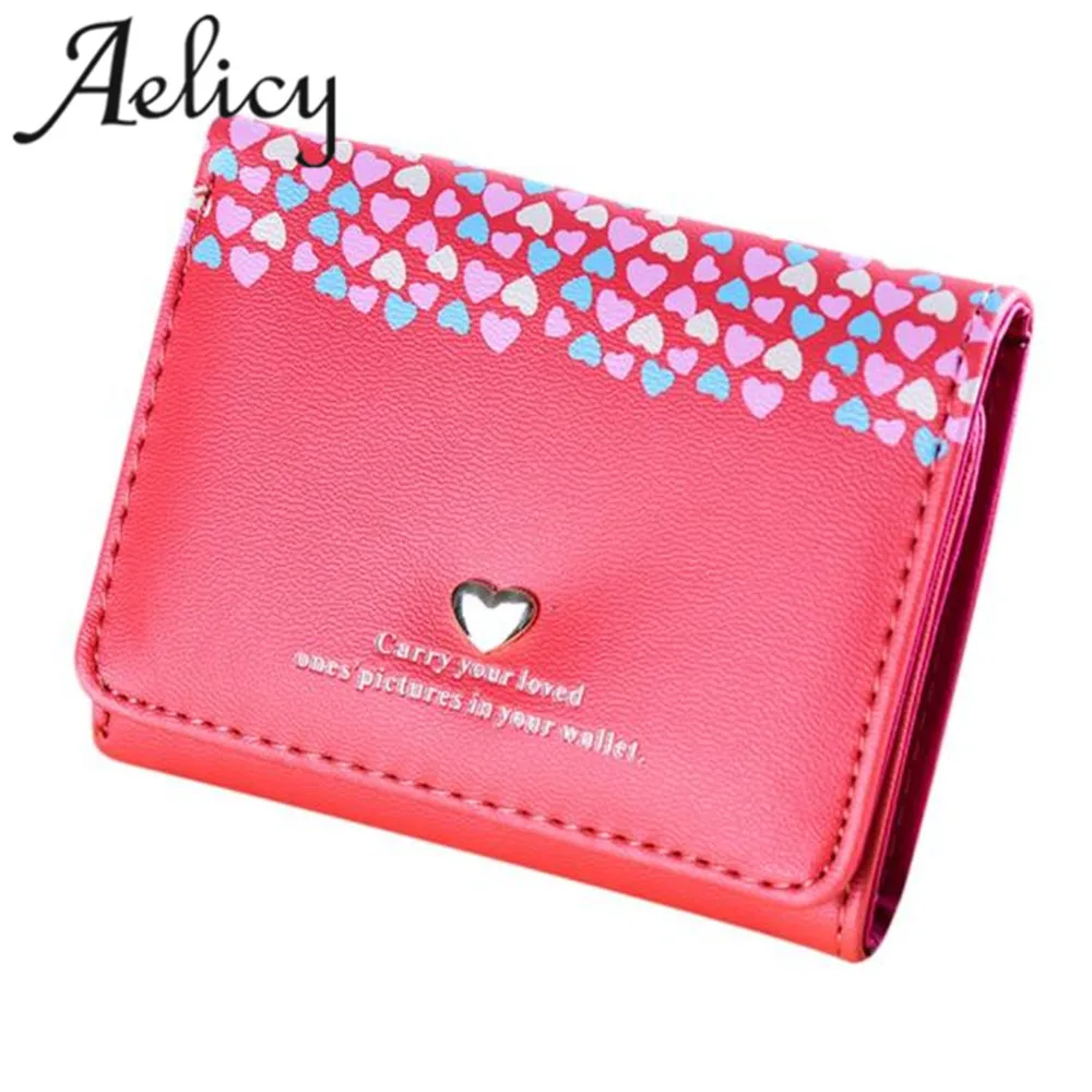 Женский кошелек с сердечками Aelicy модный короткий отделением для карт светильник