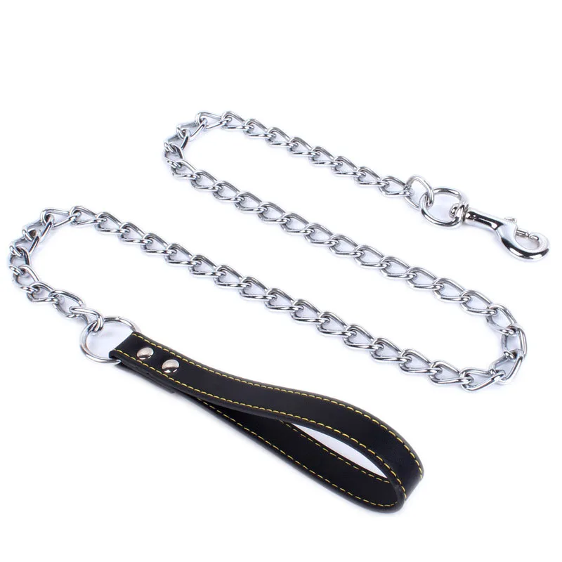 

Heavy Duty Dog Leash Metal Dog Training Leash Iron Chain with Leather Handle for Large & Medium Size Dogs Resistant to Chewing