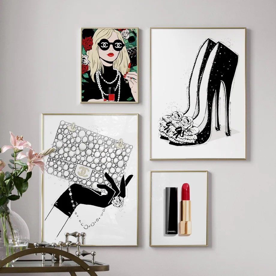 Lipstick Handbag High Heels Wall Art Canvas Painting Nordic Posters And ...