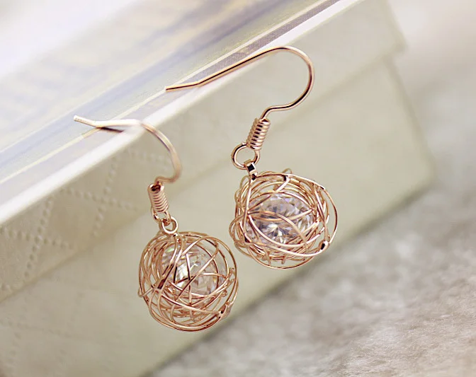 Unique Twist Braid Ball Nest Gold Plate Crystal St...
