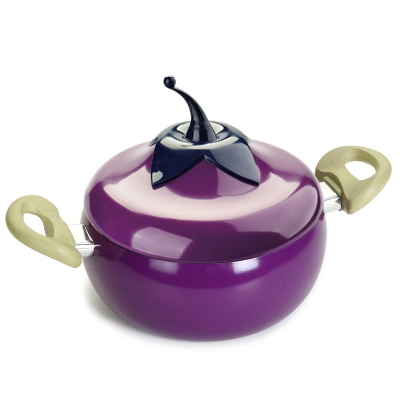 Антипригарная сковорода в форме фруктов для приготовления кастрюли цветная Кастрюля Сковорода гриль сковорода Индукционная Плита Газовая алюминиевая кухонная посуда кухонные принадлежности - Цвет: Eggplant Soup Pot