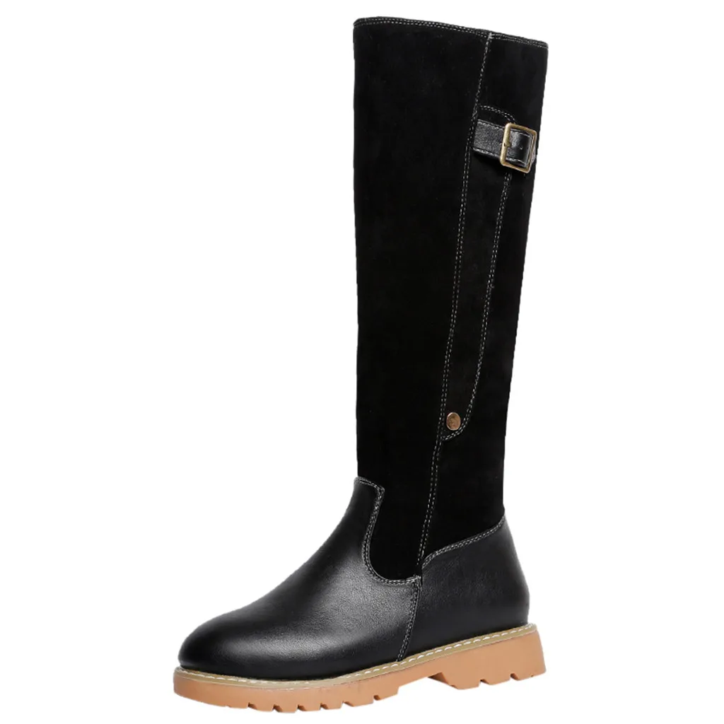 SAGACE/Женская обувь; Зимние удобные кожаные ботинки на молнии и квадратном каблуке; теплые зимние ботинки; обувь с круглым носком; kad n topuklu bot; - Цвет: Черный