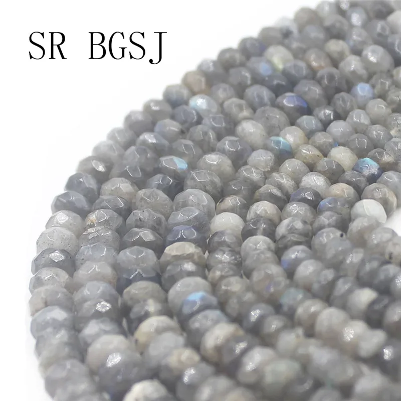 

Free Shipping 4x6mm 5x8mm Faceted Gray Labradorite Gems Rondelle Natural Stone Beads diy Findings Strand 15"