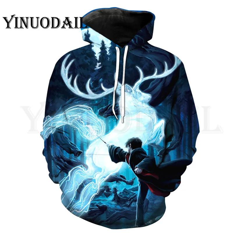 

Green Letter Gryffindor Fans Made 3D Printed Hoodie with Pocket Ravenclaw for Unisex Costume Voldemort Sweatshirt Magic Hoodies