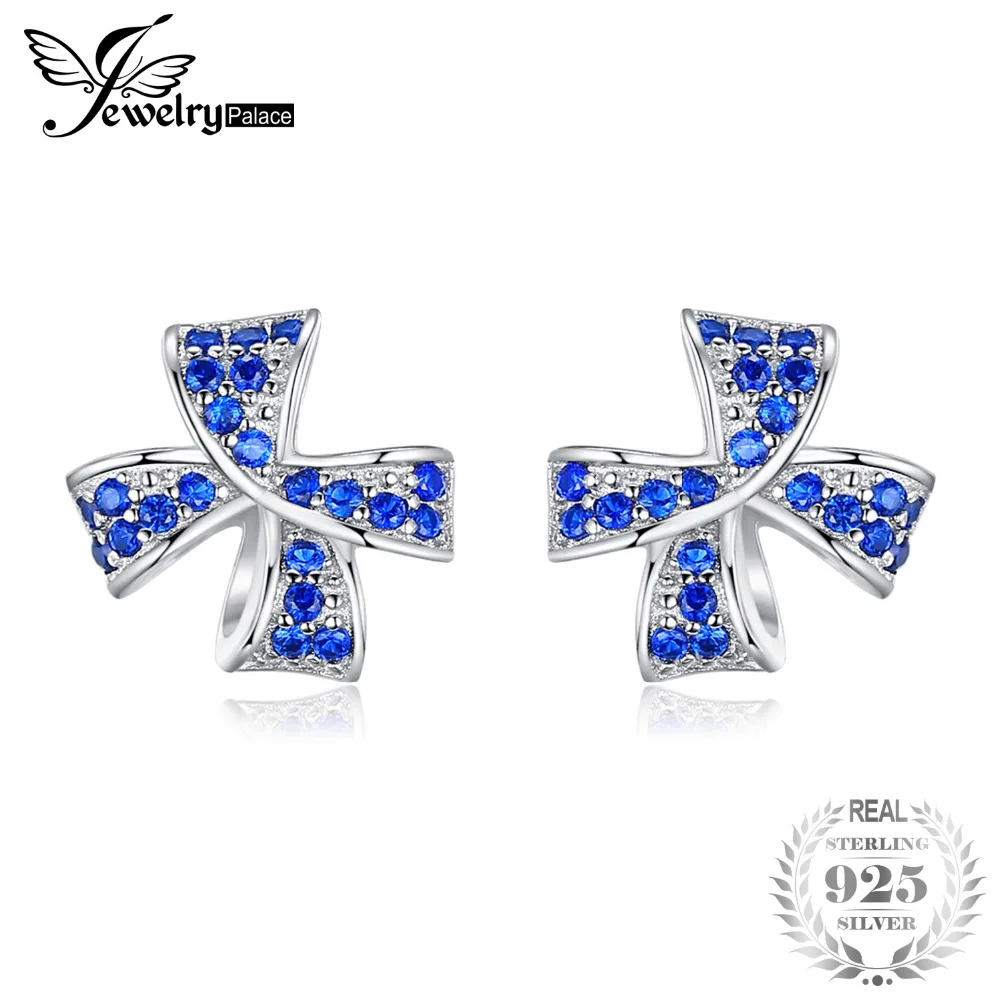 

JewelryPalace Flower Knot 0.23ct Created Blue Spinel Pave Stud Earrings 100% Pure 925 Sterling Silver Accessories Party Gift