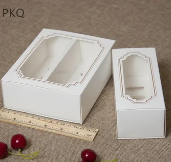 

12pcs 3 Sizes White Macaroon Packaging Paper Drawer Box Small Cake Box for Chocolate Muffin Biscuits Box with Clear pvc Window