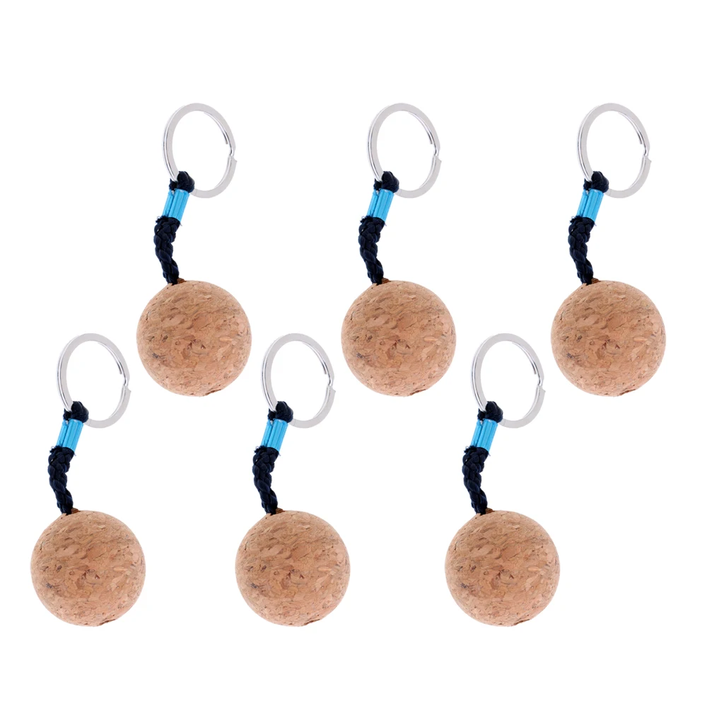 6 Pieces Boat Marine Kayak Canoe Key Float / Floating Keyring Key Ring / Floatable Keychain Key Chain Buoyant Cork Ball - 35mm 