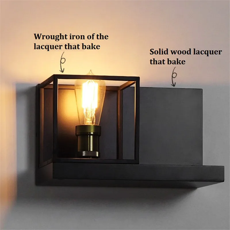 Nordic Loft Style Industrial Vintage Wall Light Fixtures Iron Wood Antique Lamp Bedside E27 Bulb LED Wall Sconce Home Lighting