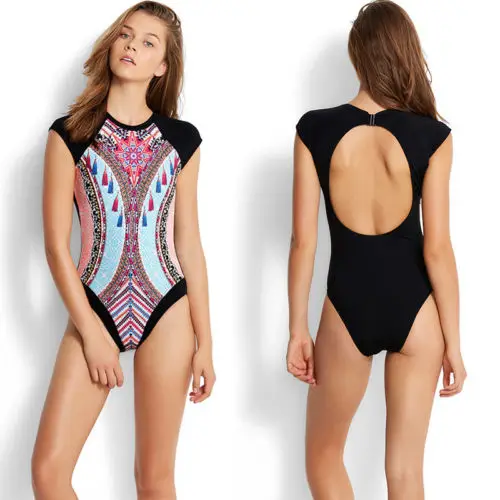 

New One Piece Swimsuit Prined Swimwear Women 2018 Push Up Padded Bra Sexy Backless O-Neck Bikini Monokini Women Bathing Suit