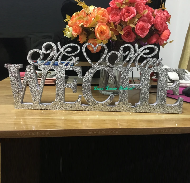 Customized Silver Glitter Mr & Mrs With Last Name Mr and Customized Silver Glitter Mr & Mrs With Last Name Mr and