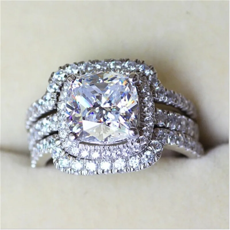 Модный комплект из 3 предметов, кольцо с кристаллами, Роскошные Складные кольца для женщин, заполненные серебром, свадебные ювелирные изделия, подарок для подружки невесты