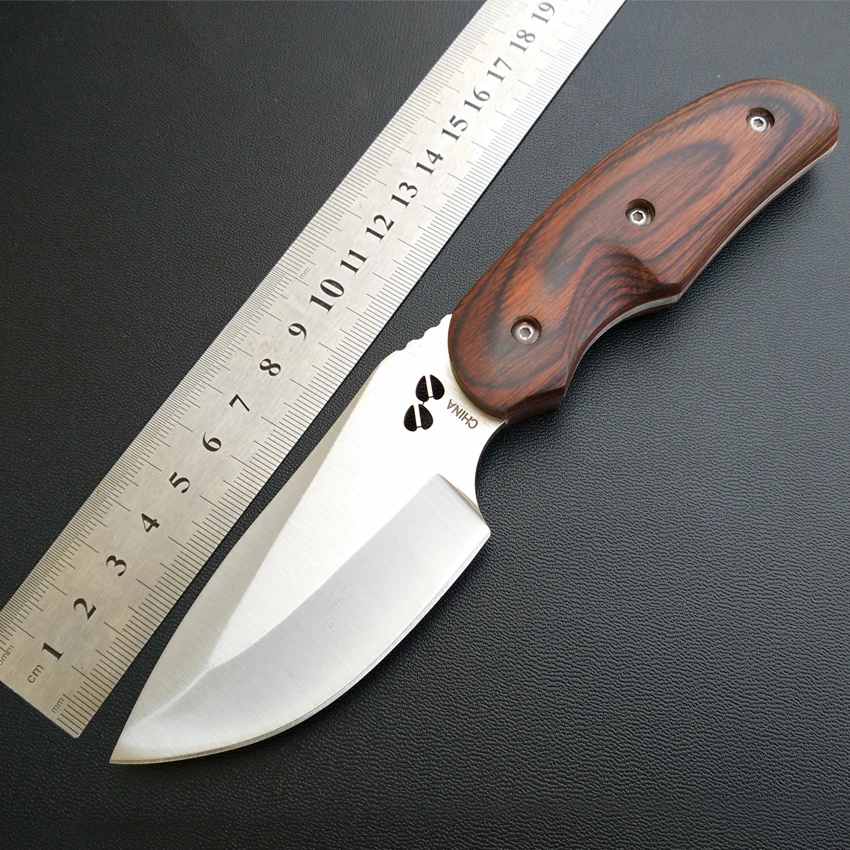 Outdoor Tactical Hunting Knife 8Cr13Mov Fixed Blade Nylon Sheath Wood Handle Elk Straight Knives