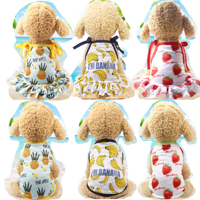 

New Cotton Pet Clothes Cute Fruit Pattern Dress and T-shirts Lovers Suit Small Amd Medium Dog Clothes Pet Supplies Dropshopping