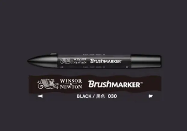 Winsor& Newton кисть-маркер, кисть на спиртовой основе, быстро сохнет, черный, серый, розовый, фиолетовый цвета, два кончика, художественные ручки - Цвет: Black