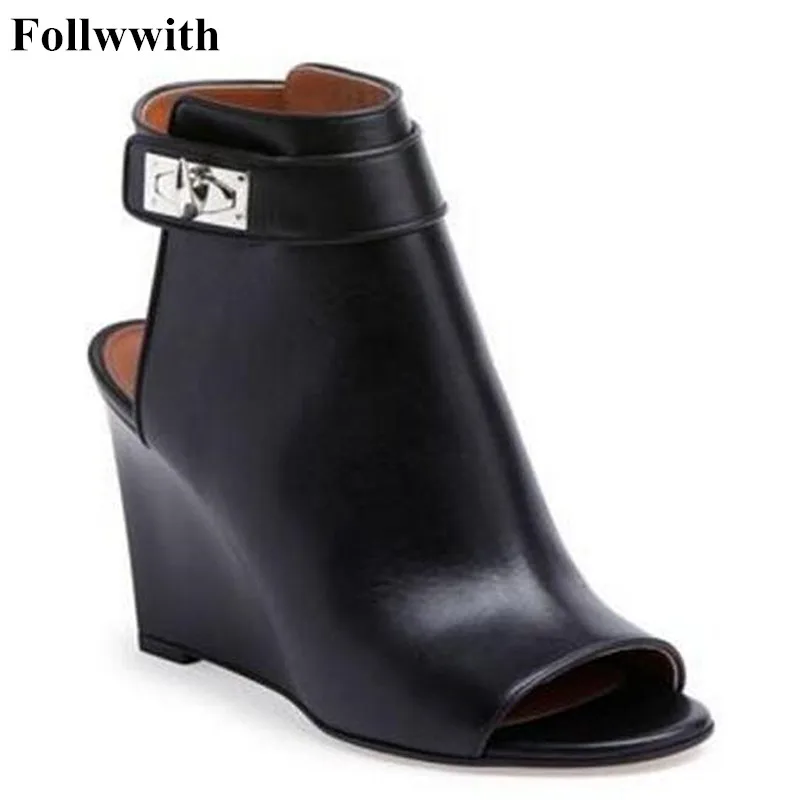 

New arrive hot sale high heels wedges bota feminina peep toe women shoes skid resistance platform autumn black ankle botas women