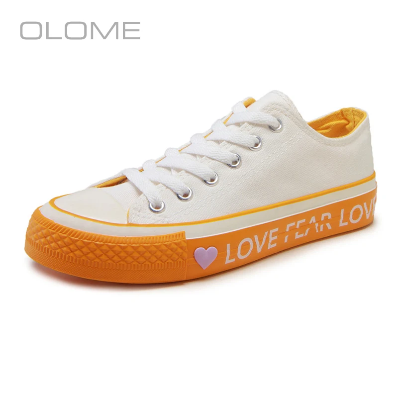 

OLOME summer new super fire personality versatile Single shoes wear-resistant love heart sole dirty orange canvas shoes women