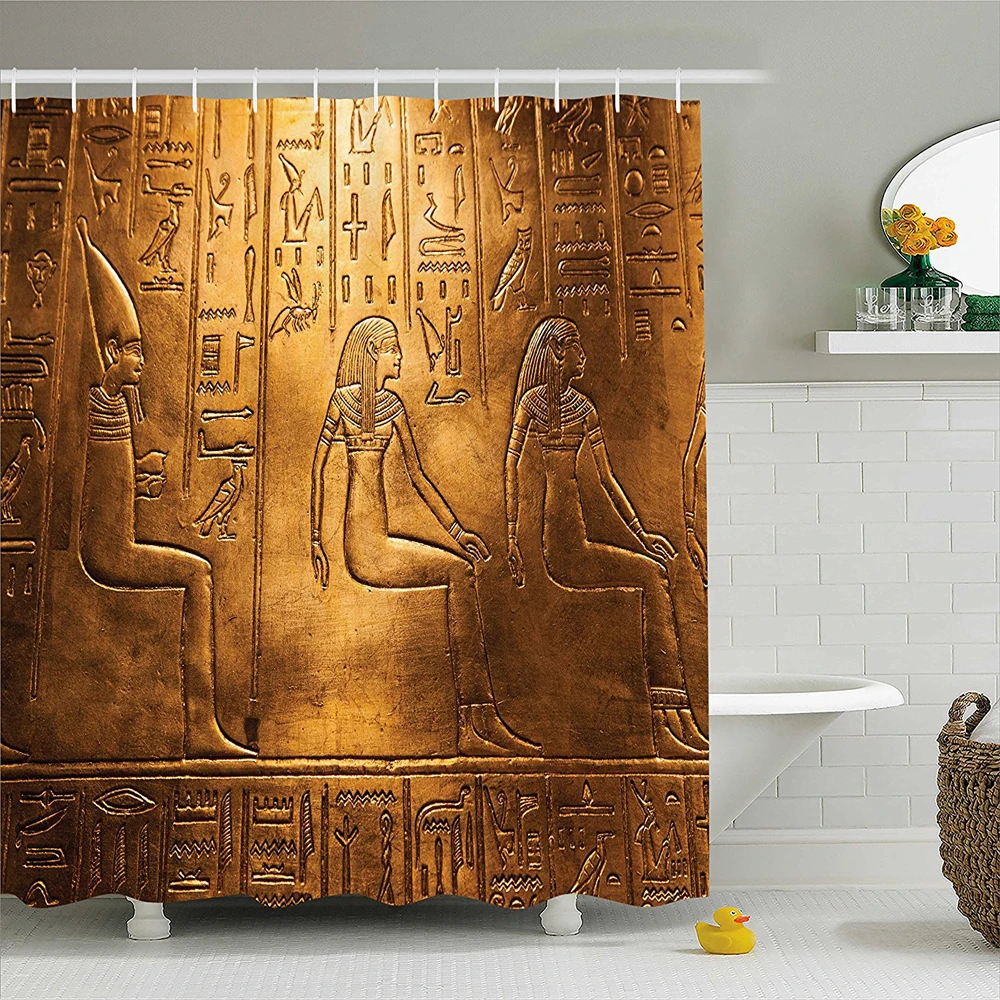 Египетские иероглифы старые текстовые логографические и буквенные элементы дизайн принт, полиэстер ткань Ванная комната занавеска для душа