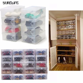 

20pcs children/women/men Transparent Makeup Organizer Clear Plastic Shoes Storage Boxes Foldable Shoes Case Holder Wholesale