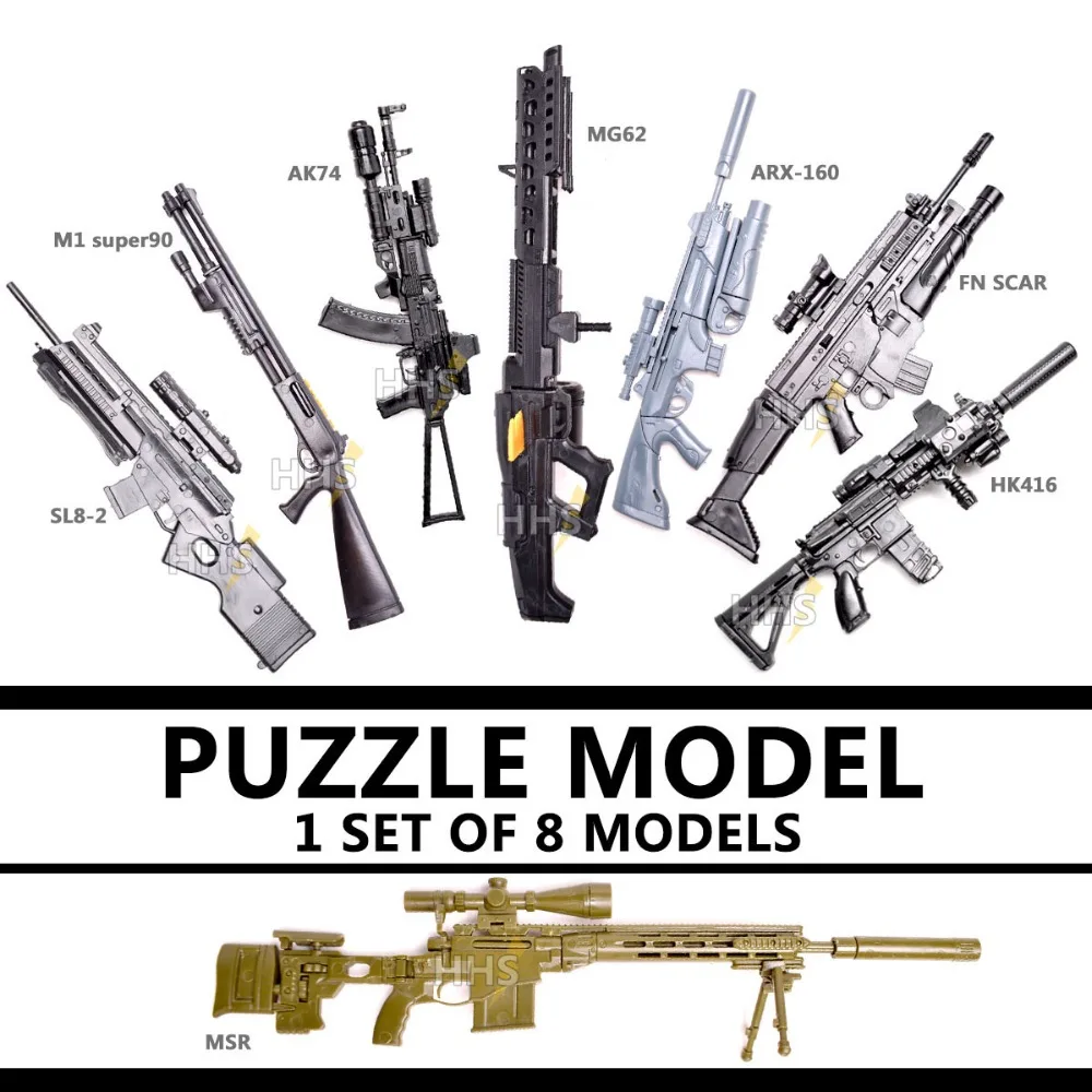 

8pcs/set 1:6 1/6 Scale Action Figures Remington Modular Sniper Rifle For MG Bandai Gundam Model Second Generation HK416 AK-74