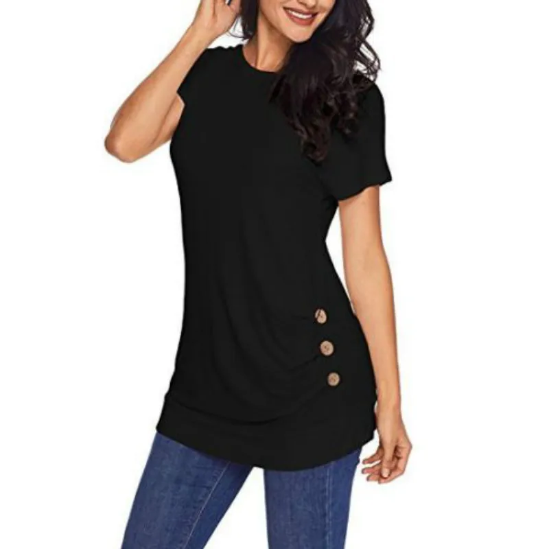 2018 Spring Button Blouse Women One Neck Color Block