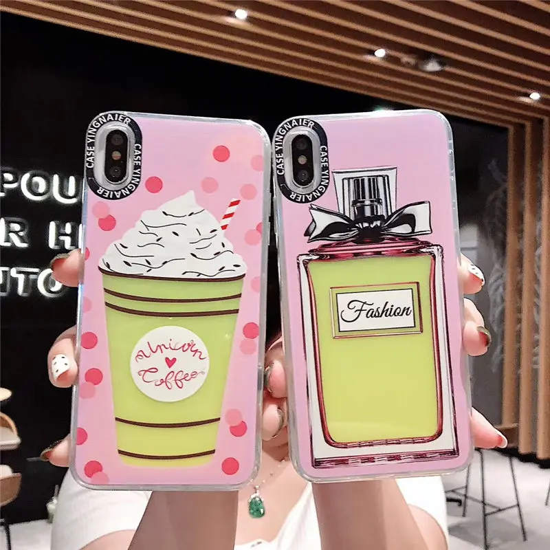 

Pink Luminous Quicksand Liquid Case Perfume For Iphonexs xr xsmax Ice Cream Cute Casing For Iphone6s 7 8 Plus Shell Capa