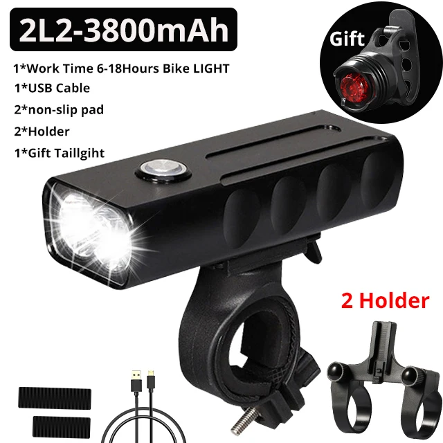 15000Lum 2/3* L2/T6 USB Перезаряжаемый Встроенный 5200 мАч 3 режима велосипедный светильник, водонепроницаемый головной светильник, Аксессуары для велосипеда, задний светильник - Цвет: 2L2 6 hour 2 holder