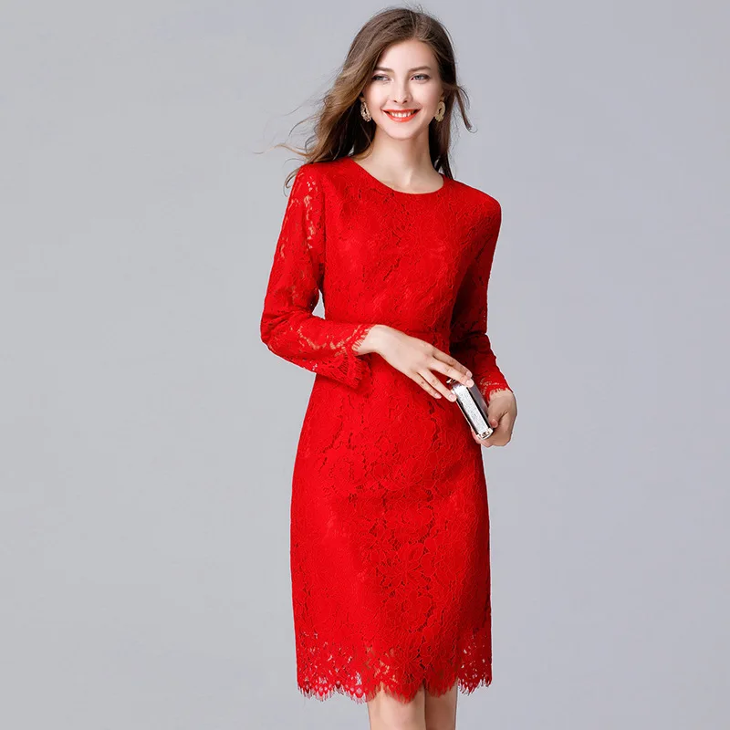 Red dress long sleeves cocktail tops for women