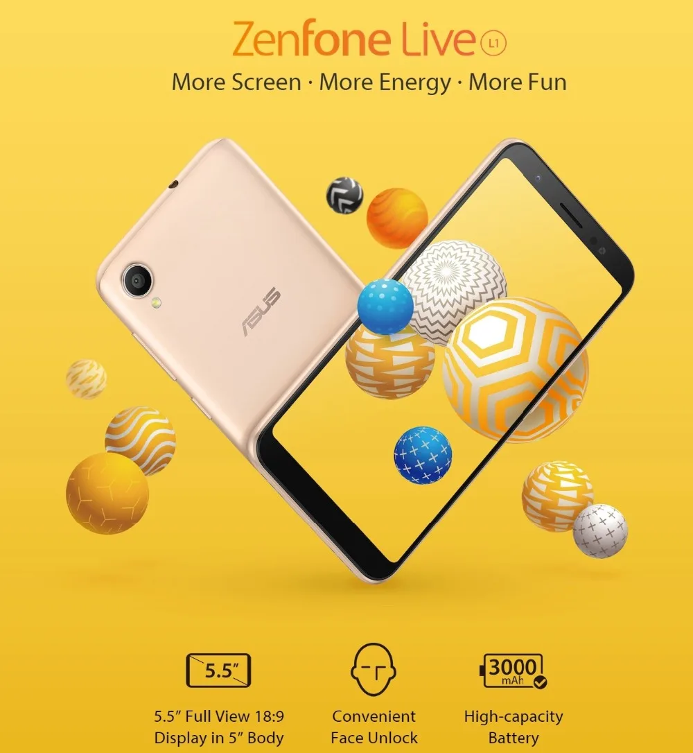 Asus Zenfone Live(L1) ZA550KL ram 1G rom 16G 5,5 дюймовый дисплей 18:9 Snapdragon 425 16GB 3000mAh разблокировка лица Android мобильный телефон