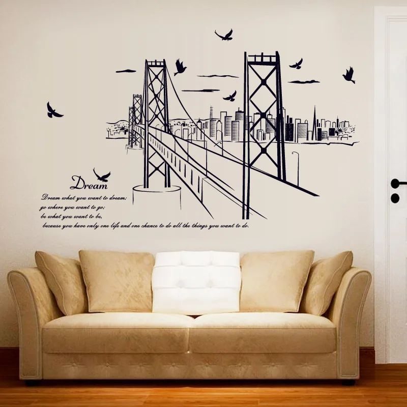 Городской пейзаж Сан-Франсиско мост наклейки на стены виниловые DIY наклейки на стены для гостиной диван фон стены Офис Кабинет декор искусство