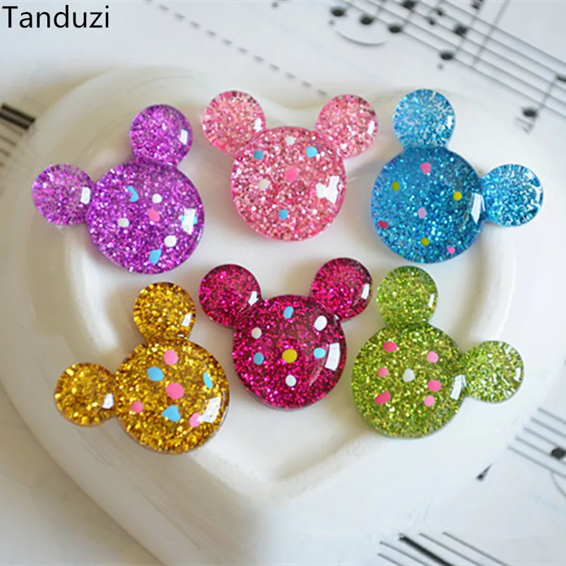 Tanduzi 30 шт./лот Блестящий плоский задник из смолы кабошоны Микки в форме уха DIY