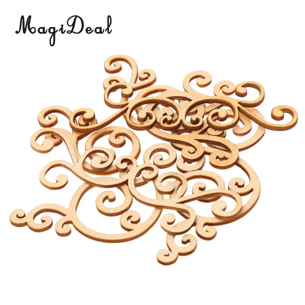 8x 9-12cm Cut Wooden Shape Flourish Classical Wooden Plants Embellishments for Scrapbooking DIY Crafts Wedding Party Decoration