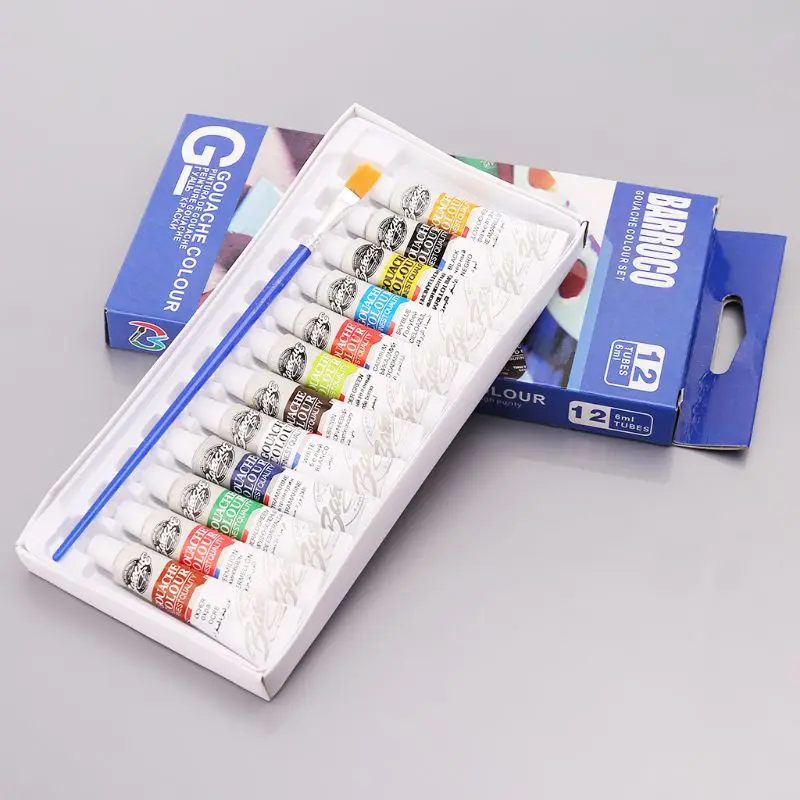 

12 Colors Gouache Paint Tubes Set 6ml Draw Painting Pigment Painting With Brush Art Supplies