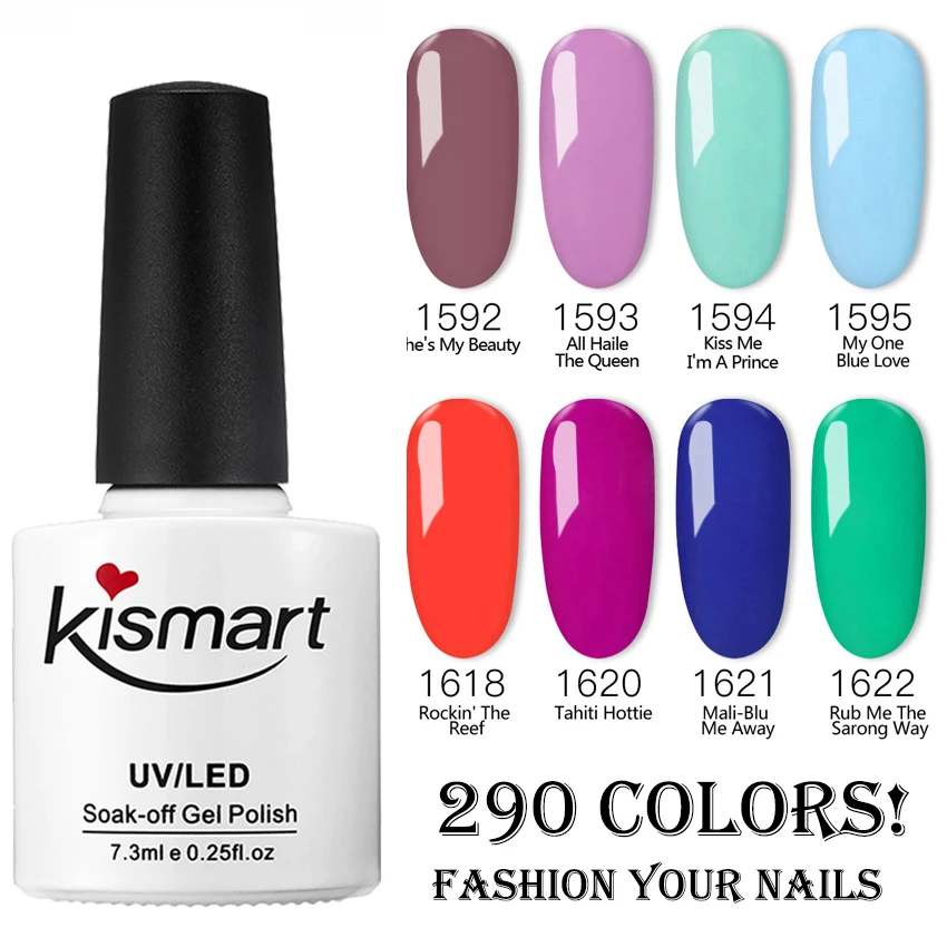 

3Pcs/lot 7.3ML 2019 Brand New Kismart Soak Off UV Nail Gel Polish 290Fashion Colors Available For Salon Gel Polish