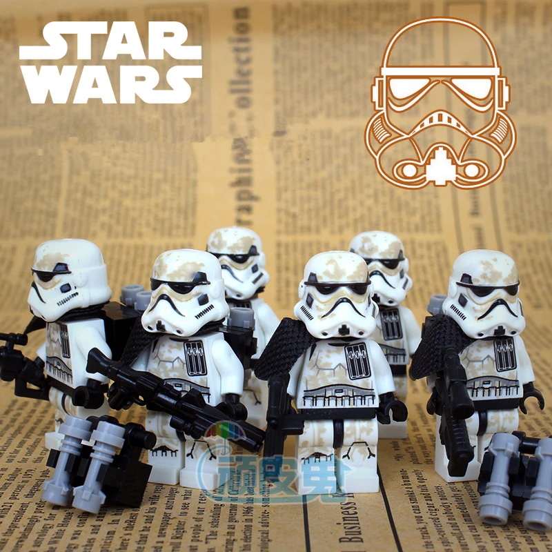 Koop 6 stks STAR WAR Zand Desert Storm Clone Trooper Boba ARF Shadow Guard De Kracht Wekt minifig Bouwstenen Kids speelgoed