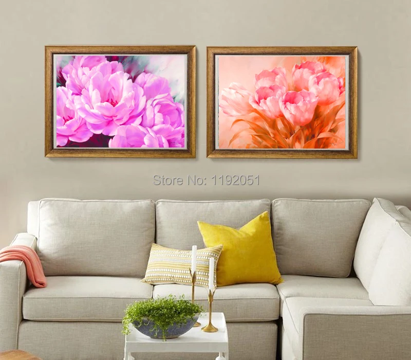 

modern decorative fine art frameless painting pastoral pink flowers 2 panels canvas paintings posters