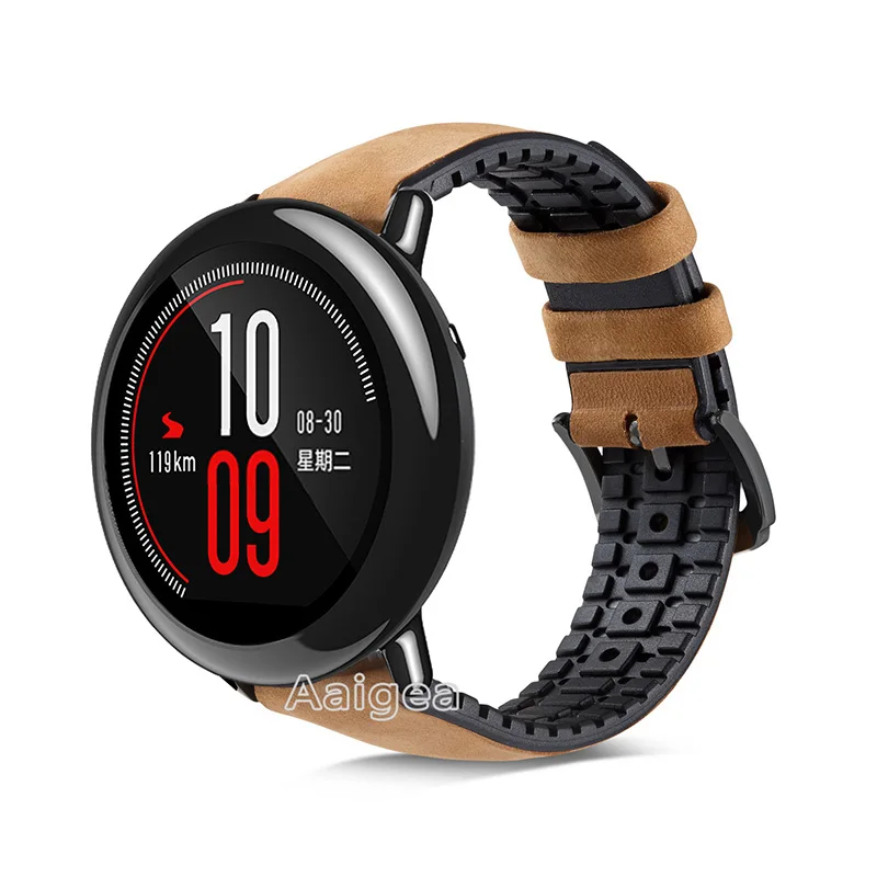Модный кожаный силиконовый ремешок для часов Ремешок Для Xiaomi Huami Amazfit PACE Смарт часы замена 22 мм браслет для ремня браслет - Цвет: Matte Khaki