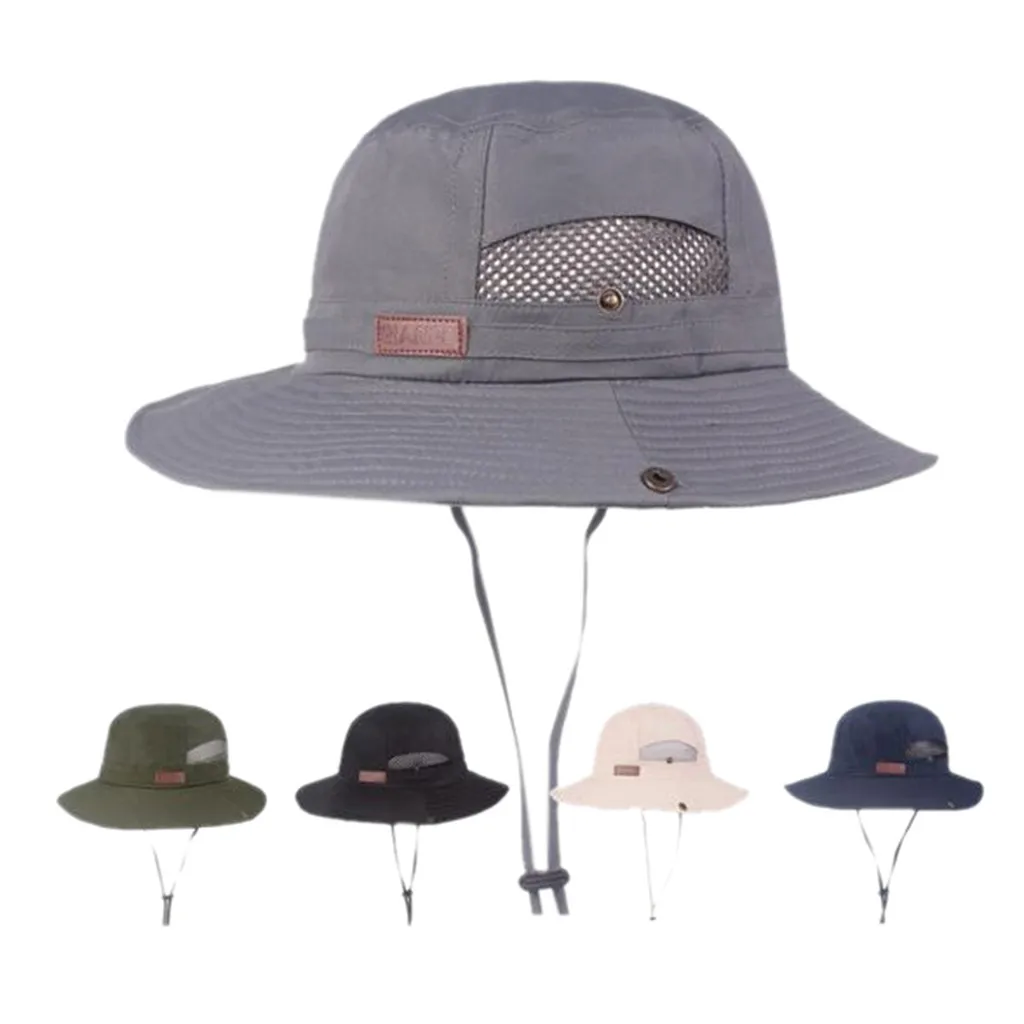 Windproof Fishing Hats Wide Brim Sun Protection Hat Outdoor Mesh