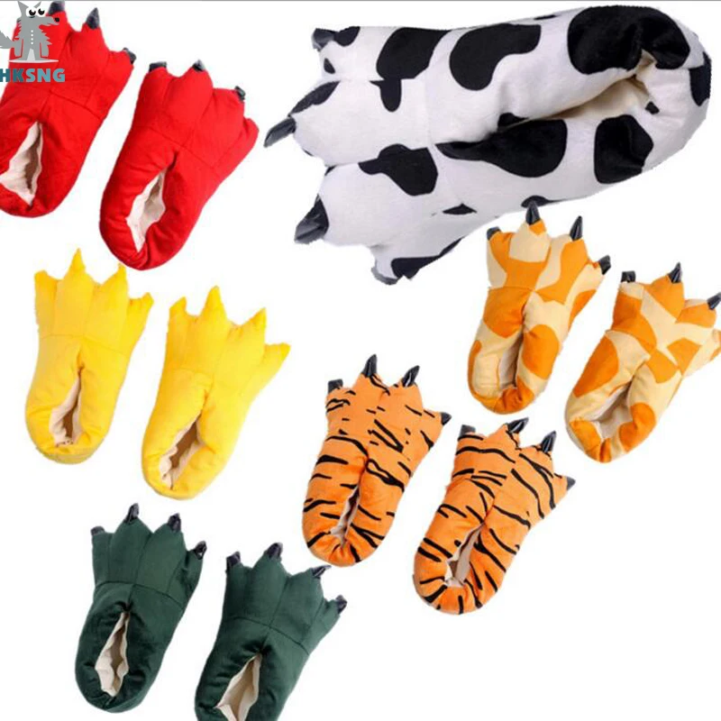 HKSNG/зимние милые теплые домашние тапочки с рисунком жирафа, коровы, тигра; домашняя обувь с лапами; Рождественская Пижама; Kigu
