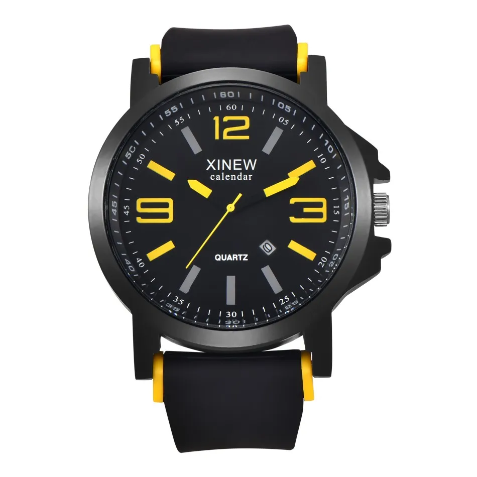 Часы мужские Роскошные лучший бренд XINEW модные резиновые мужские дизайнерские кварцевые часы с большим циферблатом мужские наручные часы relogio masculino relojes
