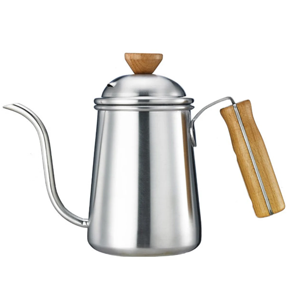 

650ml Gooseneck Spout Pour Over Coffee Kettle Tea Pot Thickening Stainless Steel Body Wood Handle Long Mouth Drinkware