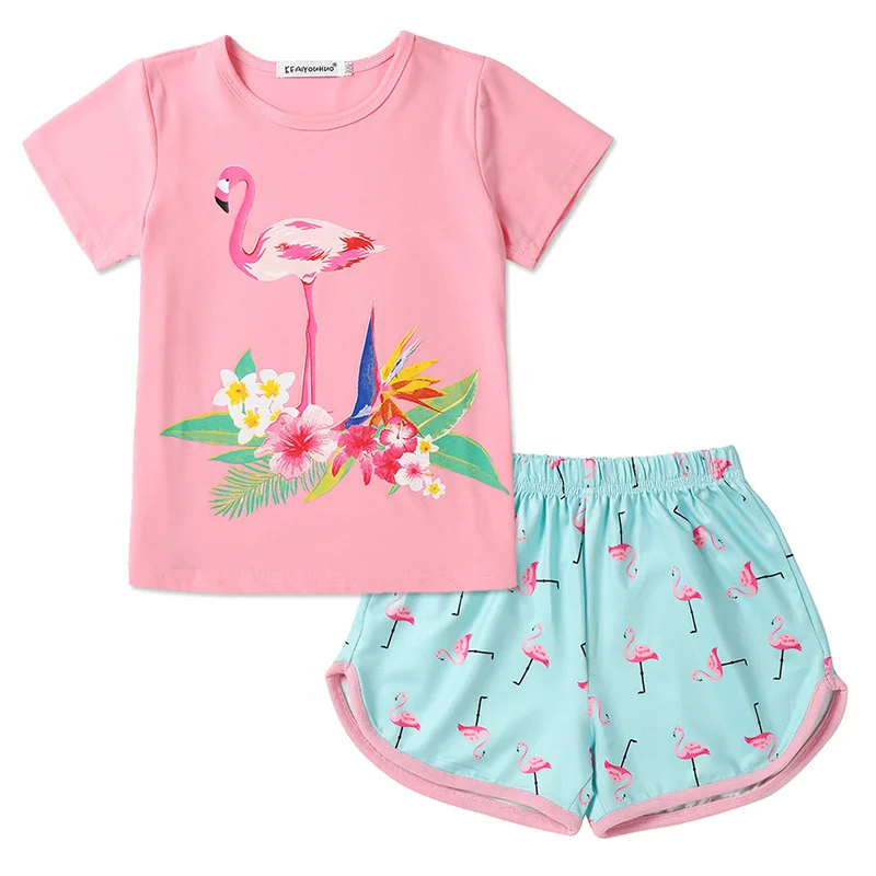 Summer Girl Clothing Set Children Cartoon Rainbow Unicorn T-shirt Tops And Shorts Suit Baby Girls Sports Clothes Sets For 2-6 Y (7)