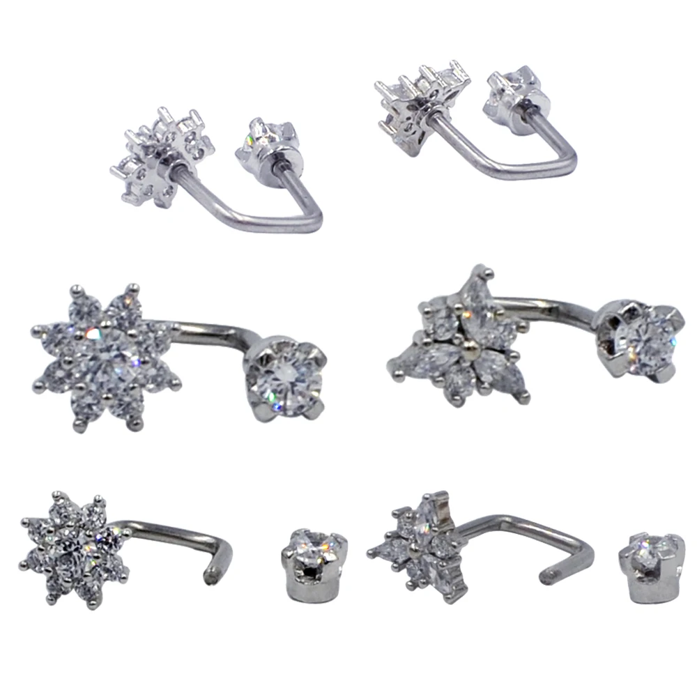 

1PC Steel U Shape Ear Tragus Cartilage Piercing Outer Threaded Marquise Zircon Flower Horseshoe Circular Septum Lip Earring 1mm