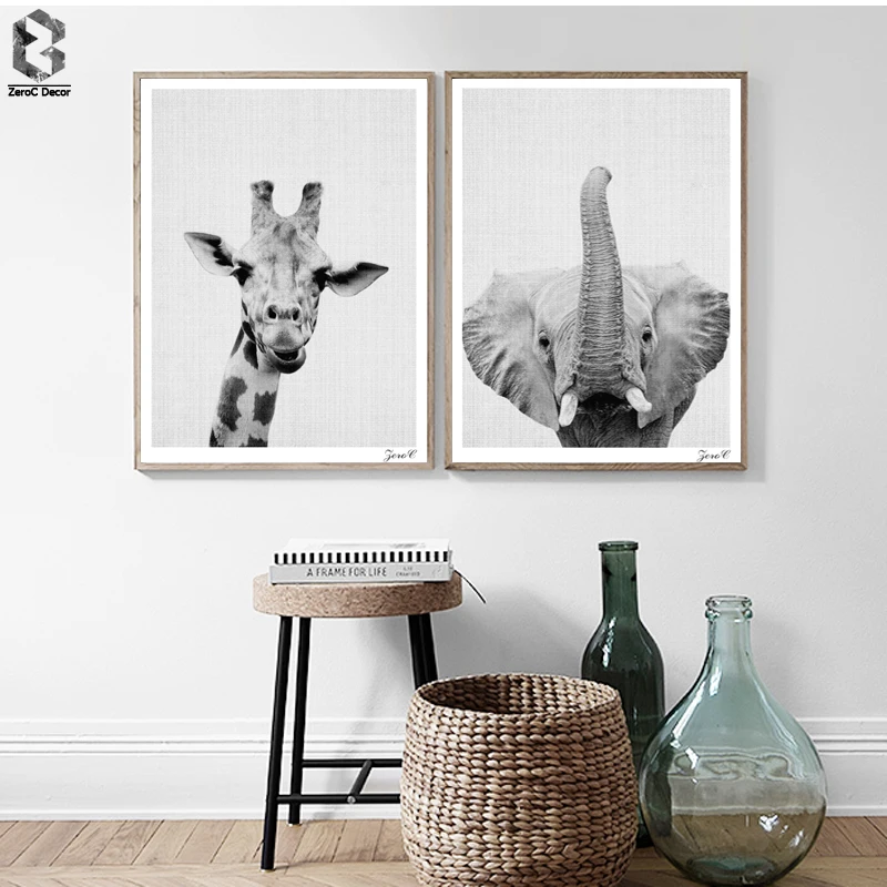 

Nordic Black White Posters and Prints Wall Art Canvas Painting Animal Picture For Living Room Scandinavian Elephant Home Decor