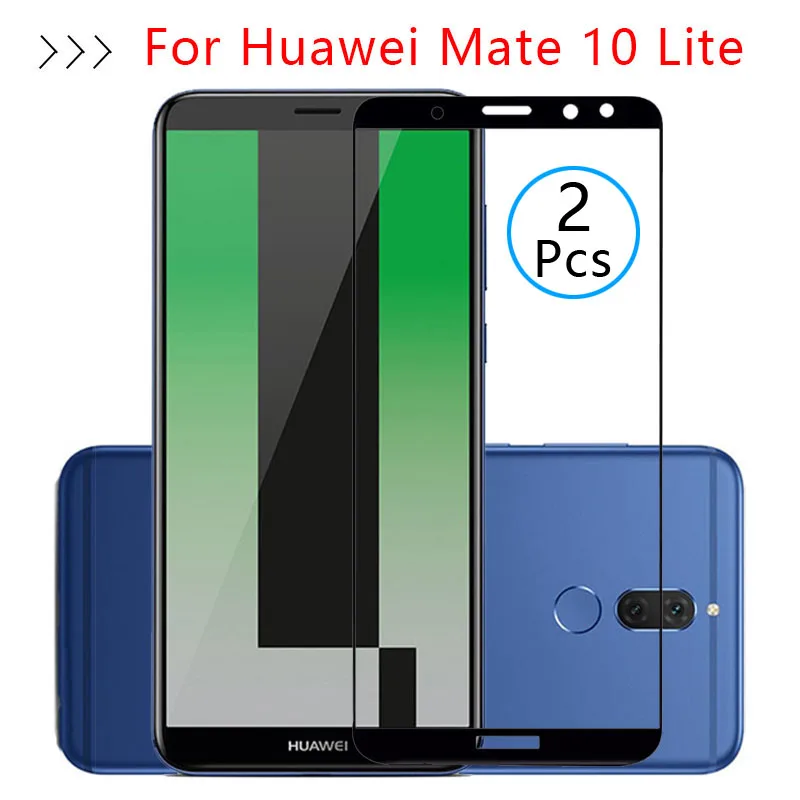

2pcs Tempered Glass For Huawei Mate 10 Lite Case Full Cover Screen Protector Protective Safety Tremp On Made Matte 10 Light 5.9