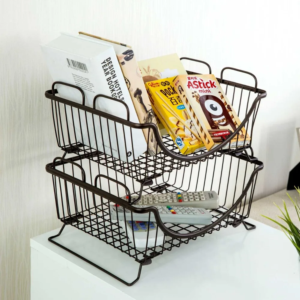 1Pc Iron Kitchen Storage Basket Vegetables Fruit Basket Dish Drying Rack Snacks Candy Container Box Spice Rack Desktop Organizer