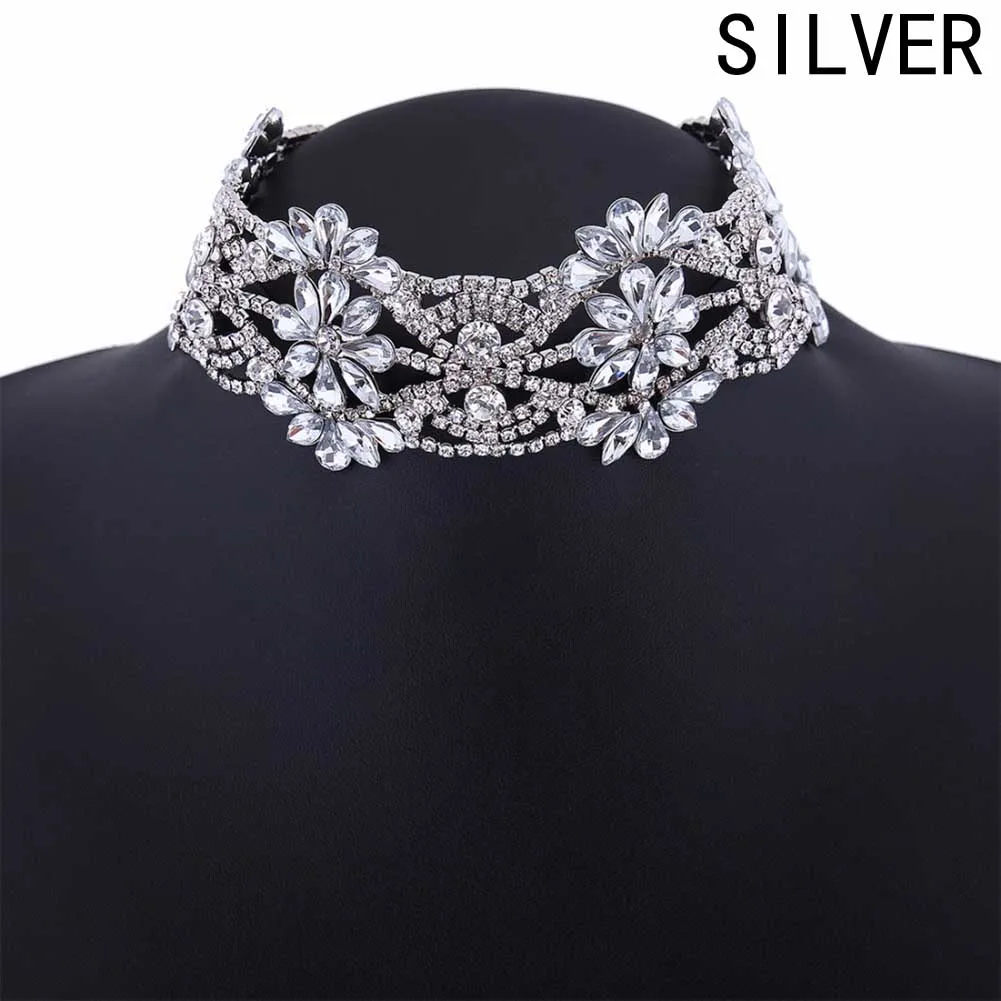 Fashion Choker Crystal Bridal Chocker Rhinestone Flowers Choker Necklace Women Luxury Jewelry