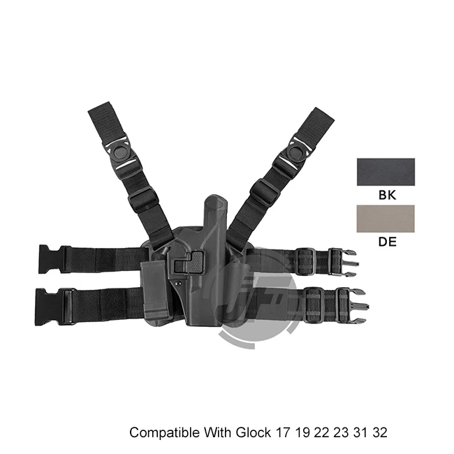 

Level 2 Serpa Right Hand Drop Leg Thigh Quick Draw Pistol Holster w/Magazine & Flashlight Pouch for Glock 17 19 22 23 31 32