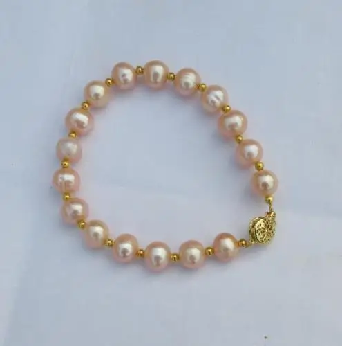 

AAA+ 9-10MM South Sea Pink Pearl Bracelet 7.5-8inch Gold Clasp