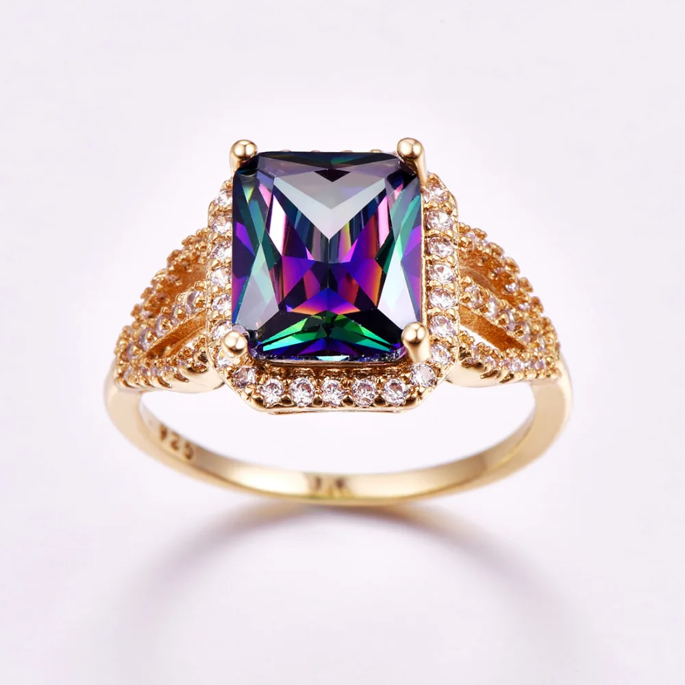 lingmei New Big Mysterious & Blue White Cubic Zirconia Gold Color Ring Size 6 7 8 9 Luxury Elegant Women Men Jewelry Wholesale